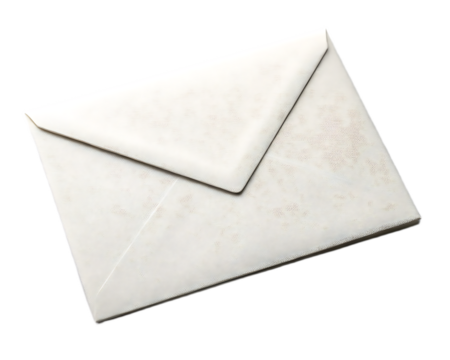 A slightly angled view of a closed white envelope against a black background in a studio setting