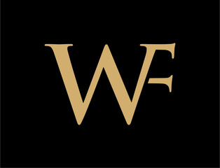 Gold initials w f logo design