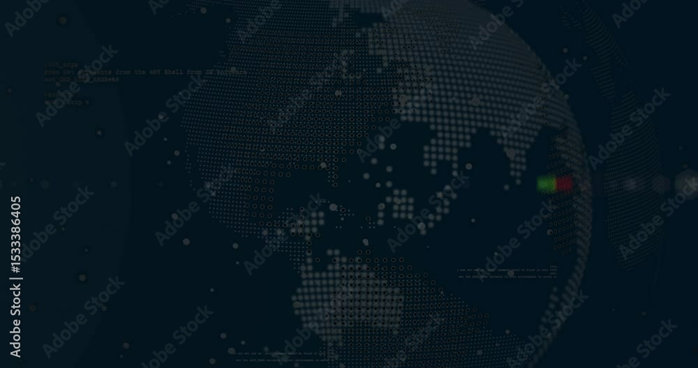 Poster opening dark field showing faint dots, globe appearing rotating, data drifting to show data flow