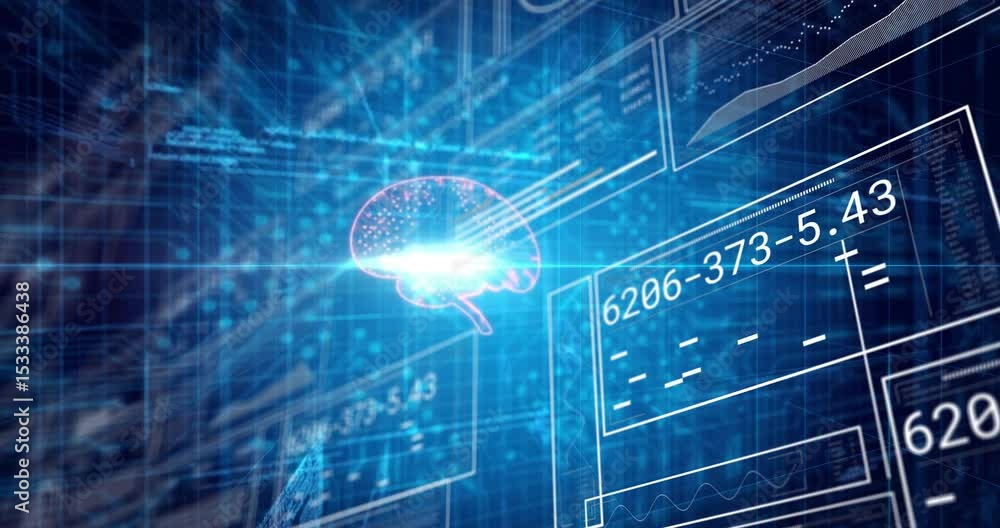 Aufkleber bluish center glowing initiating panels sliding forming brain circuitry for data visualization