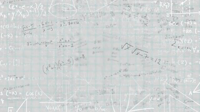 Camera starting panning over graph paper showing sine cosine steps then algebra rules for study