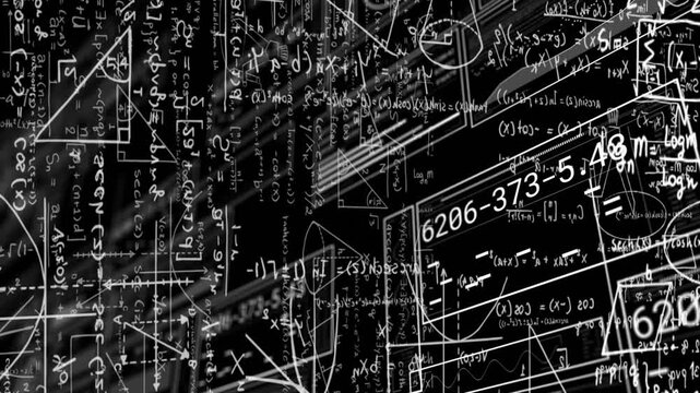 On start math formulas shifting into floating diagrams sliding and rotating to visualize relations
