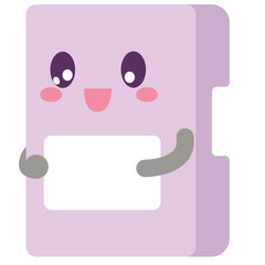 Purple cartoon binder with a happy kawaii face. Ideal for educational content, school supplies, or kids' stationery-themed illustrations.

