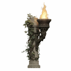 Enchanting Stone Torch with Ivy Fantasy Game Asset or Architectural Detail