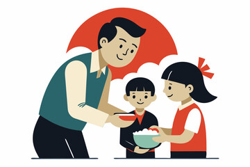 Father and children sharing a meal, a happy family scene, for family blogs and websites