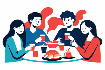 Friends enjoying brunch together, a cheerful gathering, with copy space