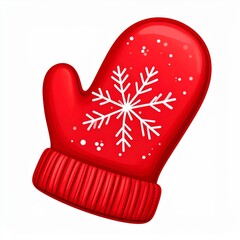Red Knitted Mitten with Snowflake Illustration
