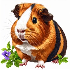 Orange and White Guinea Pig Portrait with Flowers