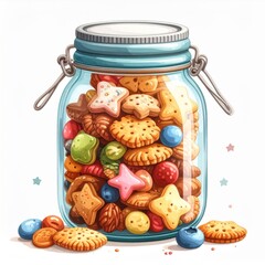 Teal Glass Jar Filled with Colorful Cookies and Nuts