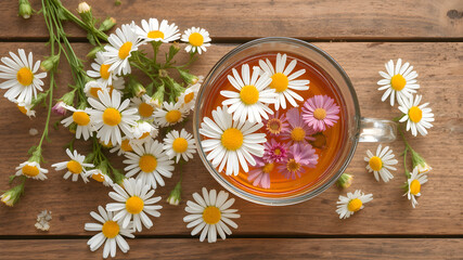 Obraz premium Chamomile Herbal Tea with Fresh Flowers