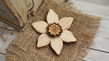 Wooden flower on burlap