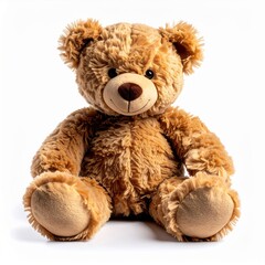 Fototapeta premium Light Brown Plush Teddy Bear Sitting on White Background