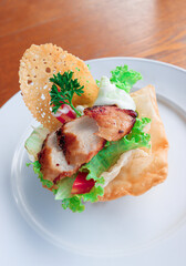 delicious grilled chicken salad on  a white plate