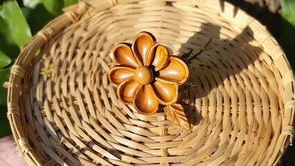 Handcrafted wooden flower brooch