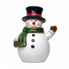 Smiling Snowman Figurine in Winter Hat and Scarf