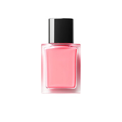 Pink nail polish bottle with transparent background, isolated, top view, beauty product, cosmetic, fashion, square bottle, glossy finish, elegant, feminine, manicure, pedicure,