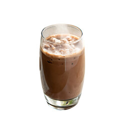 A tall glass of chilled chocolate milk or cold cocoa isolated on a transparent background