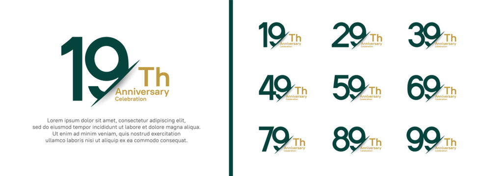 set of anniversary logo style with slash. vector design green and brown color for celebration