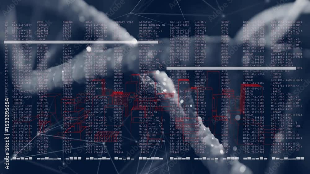 Poster upon startup 3d dna helix rotating while data scrolling and mesh revealing genetic processing