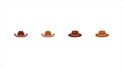 Cowboy Hats set in Various Styles and Colors isolated on white background. Vector Illustration. Cartoon elements for western, cowboy, country, fashion-themed projects, poster and character design.
