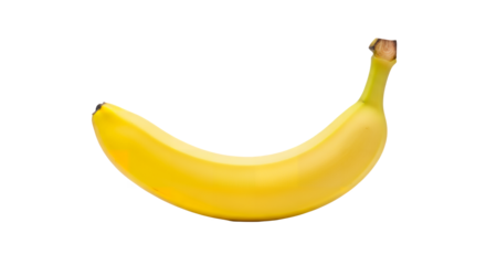 Banana fruit with a curved shape is shown on a transparent background