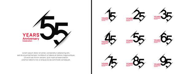 set of anniversary logo style with slash. vector design black and red color for celebration