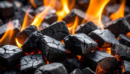 Burning Charcoal Briquettes Close-Up Macro Photograph
