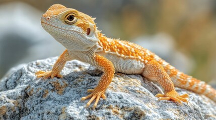 Bearded dragon basking on a rock, a reptile enjoying sunlight exposure