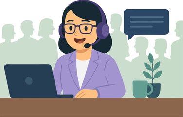 Smiling support agent assists customers online