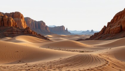 Fototapeta premium Desert Landscape with Sand Dunes and Rock Formations