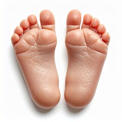 Closeup of Baby's Pink Feet on White Background