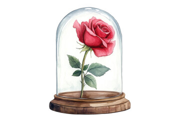 Enchanted watercolor rose in glass on white background on transparent background