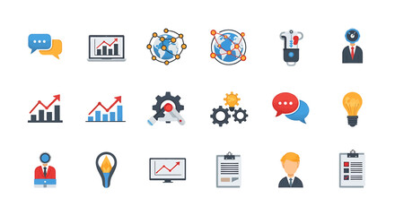 Set of Vector Icons Collection of Flat Design Business Icons for Growth and Communication. Vector Illustrations