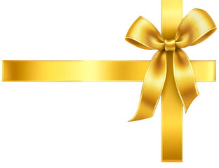 Golden ribbon bow and banner with transparent background, elegant design element for luxury branding, festive celebration, or gift wrapping.