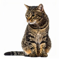 Fototapeta premium Brown Tabby Cat Sitting on White Background
