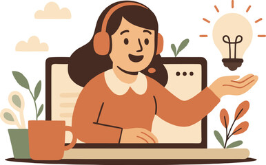 Smiling woman shares a bright idea onscreen