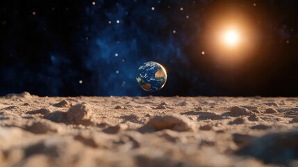 Earth from lunar surface sunrise