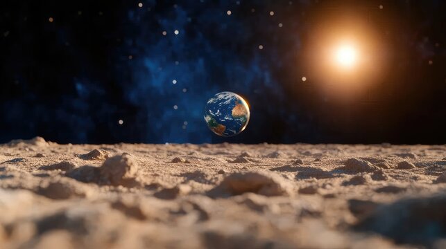 Earth from lunar surface sunrise