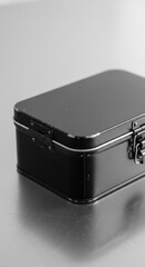 Close-up of a Vintage Black Metal Storage Box
