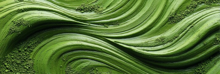 Abstract green matcha wave pattern symbolizing nature, health, and calmness.  