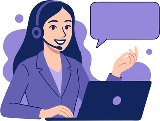 Cheerful support agent with headset and laptop