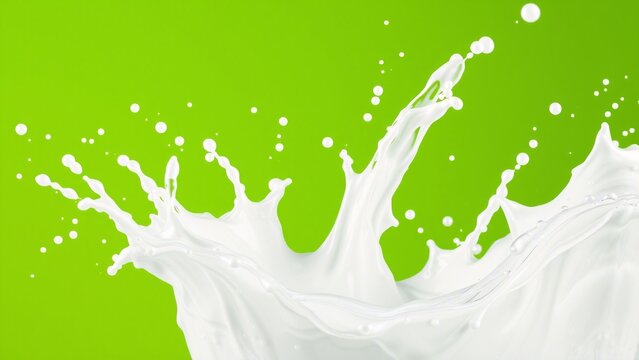 Dynamic Milk Splash Creamy White Splashes on Vibrant Green Background