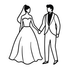 Fototapeta premium Simple line art illustration of bride and groom