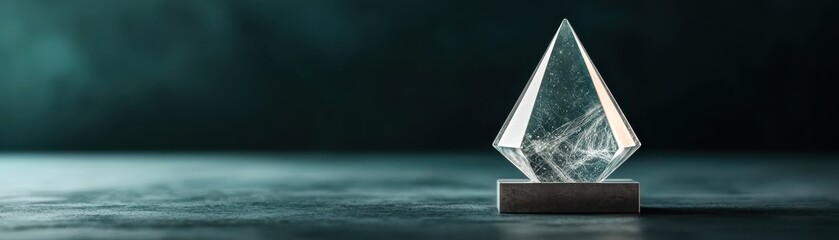 A stunning crystal pyramid reflecting light in an artistic and modern setting.