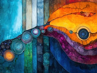 A vibrant abstract art piece with colorful shapes and dynamic textures for creative projects.