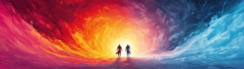 A vibrant abstract scene symbolizing emotions and personal journeys.