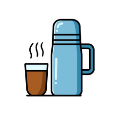 Vector image of a thermos and coffee, for icon or logo design and sticker.