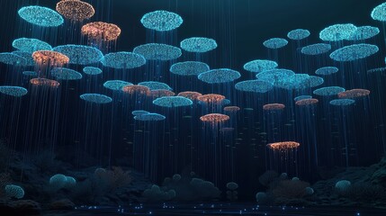 Stunning underwater scene featuring glowing jellyfish gracefully floating.