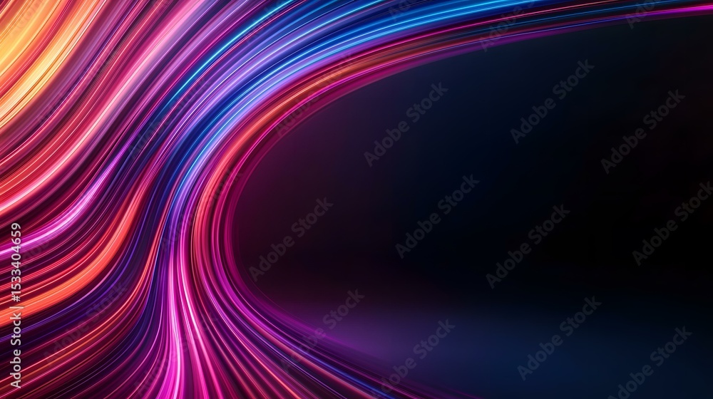 Poster the image contains a vibrant abstract design featuring a dynamic composition of curved, glowing line