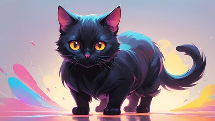 black cat isolated on white. painting. canvas.